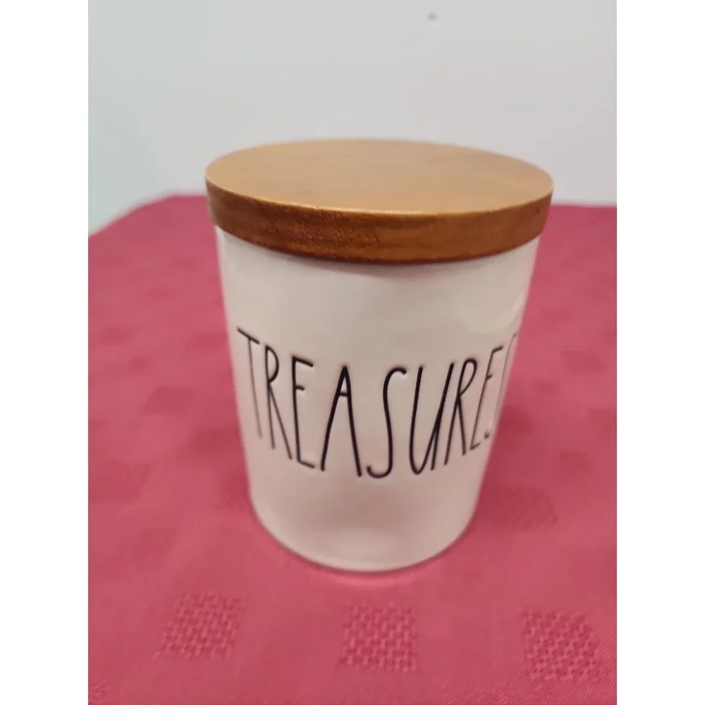 Rae Dunn Artisan Magenta 5 Inch TREASURES Cellar Cannister Farmhouse Rustic EUC